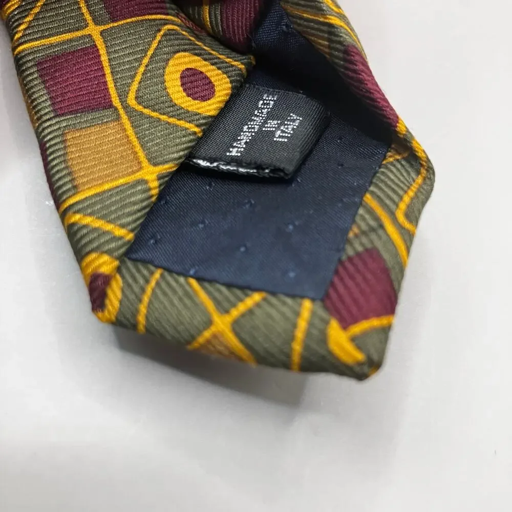 Coach Tie 60” x 3.75” 100% Italian Silk Green Red Yellow Geometric Preppy Career